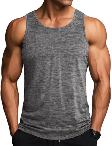 MAGCOMSEN Herren Ärmelloses Sport Tops Sommer Quick Dry Tankshirts Herren Atmungsaktiv Fitnessshirt mit Rundem Ausschnitt Stringer Workout Gym Muskelshirt Dunkelgrau XXL von MAGCOMSEN