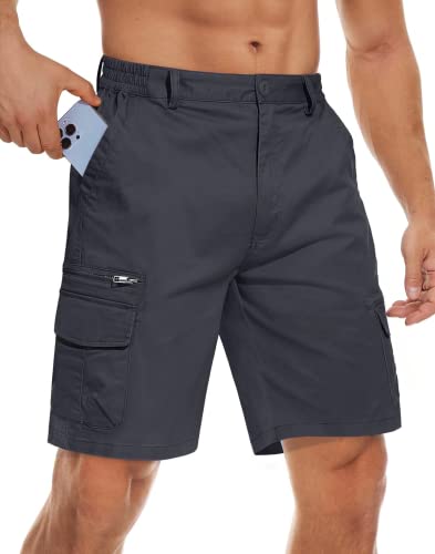 MAGCOMSEN Herren Vintage Short Kurz Baumwolle Cargo Shorts mit 7 Taschen Herren Outdoor Bermuda Shorts Sommer Halblang Casual Freizeithose Dunkelgrau 36 von MAGCOMSEN