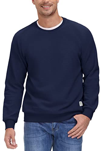 MAGCOMSEN Herren Basic Sweatshirt Crewneck Sport Langarmshirt Einfarbig Waffle T-Shirt Herren Lässig Freizeitshirt Baumwolle Stretch Trainingsshirt Wandern Trekking Shirt Dunkelblau 3XL von MAGCOMSEN