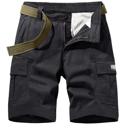 MAGCOMSEN Herren Baumwolle Cargo Shorts Outdoor Sommershorts Multi Taschen Caprihosen Männer Leichte Vintage Funktionsshorts Bequeme Basic Bermuda Shorts mit Elastischer Bund Schwarz 30 von MAGCOMSEN