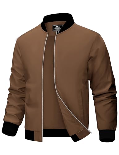 MAGCOMSEN Herren Bomberjacke Frühling Herbst Windbreaker Jacke Klassik Leicht Arbeitsjacke Männer Reißverschluss Baseballjacke Bequeme Freizeit Sportjacke US Army Outdoorjacke Braun XXL von MAGCOMSEN