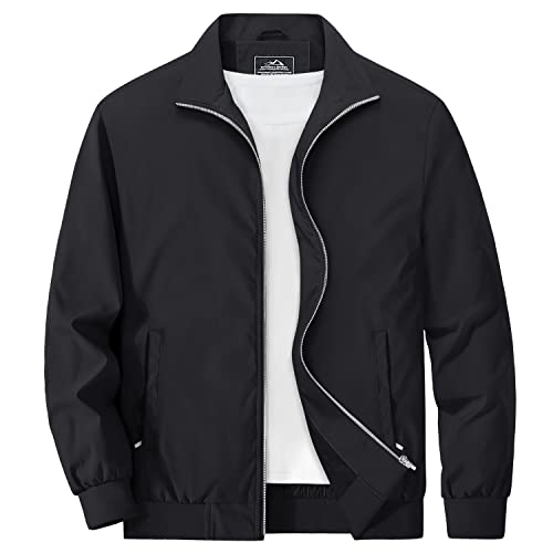 MAGCOMSEN Herren Bomberjacke Frühling Sommer Blouson Jacke Klassik Pilot Jacke Herren Freizeit Baseballjacke Lightweight Mantel US Army Fliegerjacke mit Stehkragen Schwarz XXL von MAGCOMSEN