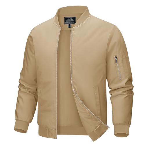 MAGCOMSEN Bomberjacke Dünn Herren Sommerjacke Leichte College Jacke Frühling Übergangsjacke für Männer, Khaki, 3XL von MAGCOMSEN