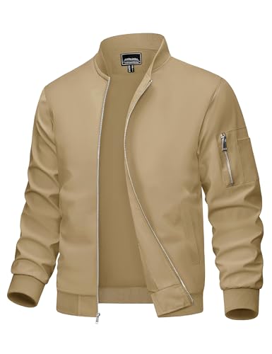 MAGCOMSEN Bomberjacke Dünn Herren Sommerjacke Leichte College Jacke Frühling Übergangsjacke für Männer, Khaki, M von MAGCOMSEN