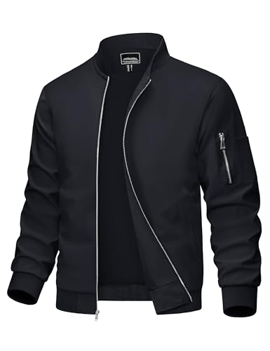 MAGCOMSEN Blouson Herren Jacke Leichte Bomberjacke Winddichte Übergangsjacke Freizeit Fliegerjacke mit Taschen, Schwarz, 3XL von MAGCOMSEN