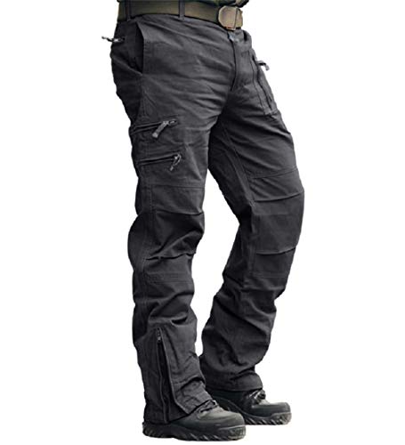 MAGCOMSEN Herren Cargo Hose Chino Wanderhose Combat Outdoor Hose Atmungsaktiv Arbeitshosen Männer Leicht Ripstop Radhose mit Zip Taschen Funktionshose für Angeln Grau 36 von MAGCOMSEN