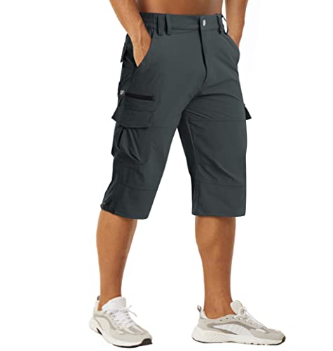 MAGCOMSEN Herren Cargo Shorts 3/4 Outdoor Sommerhose Multi Taschen Leicht Capri Hose Herren Atmungsaktiv Radhose Atmungsaktiv Kurz Arbeitshose mit Stretchbund Dunkelgrau 36 von MAGCOMSEN