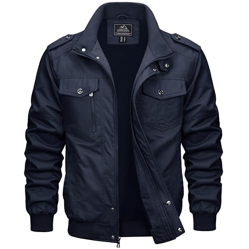 MAGCOMSEN Herren Cargojacke Outdoor Frühling Jacke Leicht Baumwolljacke Herren Freizeit Windjacke Tactical Military Jacke mit Stehkragen Dunkelblau XXL von MAGCOMSEN