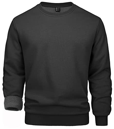 MAGCOMSEN Herren Classics Pullover Baumwolle Crewneck Sweatshirt Warm Sport Shirts Herren Basic Rundhalsausschnitt Laufshirt Fleece Outdoor Pulli Gefüttert Arbeitsshirt Schwarz L von MAGCOMSEN