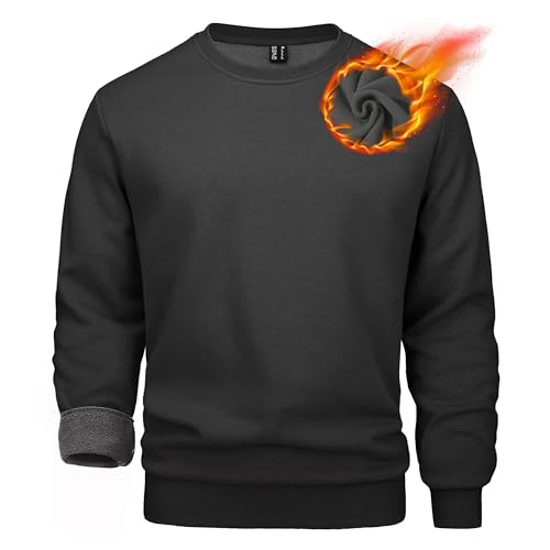 MAGCOMSEN Herren Classics Pullover Baumwolle Crewneck Sweatshirt Warm Sport Shirts Herren Basic Rundhalsausschnitt Laufshirt Fleece Outdoor Pulli Gefüttert Arbeitsshirt Schwarz XXL von MAGCOMSEN