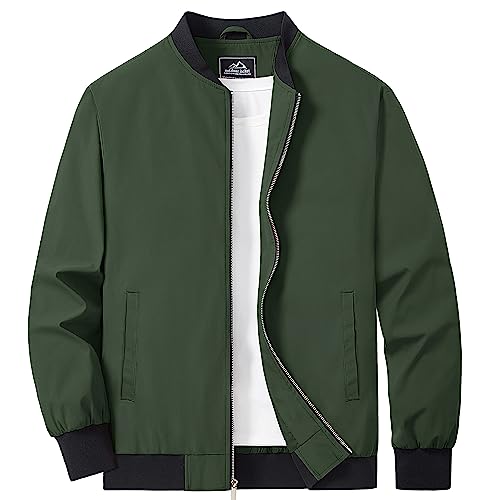 MAGCOMSEN Herren College Jacke Herbst Casual Übergangsjacke Stehkragen Outdoor Bomberjacke Herren Dünne Pilotenjacke Basic Atmungsaktiv Mantel Armeegrün L von MAGCOMSEN