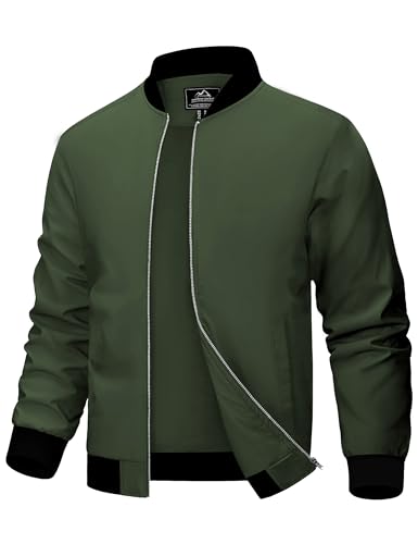 MAGCOMSEN Herren College Jacke Herbst Casual Übergangsjacke Stehkragen Outdoor Bomberjacke Herren Dünne Pilotenjacke Basic Atmungsaktiv Mantel Armeegrün L von MAGCOMSEN
