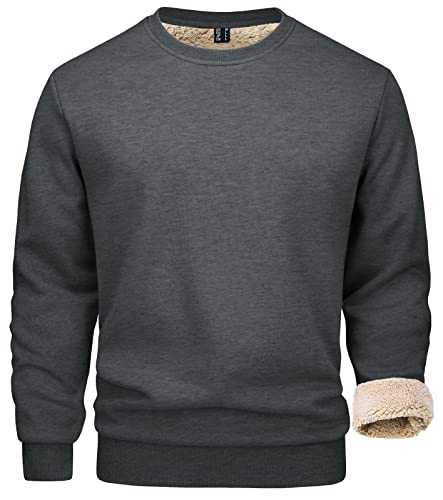 MAGCOMSEN Herren Crewneck Langarmshirt Winter Fleece Sweatshirt mit Rundhalsausschnitt Männer Stretch Outdoor Pullover Warm Laufshirt Freizeit Trainingsshirt Dunkelgrau 3XL von MAGCOMSEN