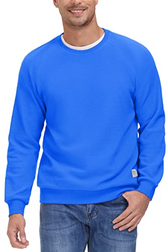 MAGCOMSEN Herren Crewneck Pullover Shirt Leicht Sweatshirt Jogging Fitness Funktionsshirt Herren Bequeme Langarmshirt Baumwolle Outdoorshirt für Hiking Arbeit Azurblau L von MAGCOMSEN