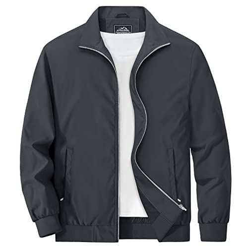 MAGCOMSEN Herren Dünne Blouson Jacke Leicht Frühling Bomberjacke Essentials Lässig Ma-1 Jacke Herren Freizeit Übergangsjacke mit Taschen Winddicht Outdoor Fliegerjacke Dunkelgrau XXL von MAGCOMSEN