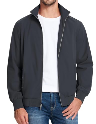 MAGCOMSEN Herren Dünne Jacke Leichte Bomberjacke Übergangsjacke Herren Freizeitjacke Basic Atmungsaktive Fliegerjacke Casual Jacke mit Stehkragen Dunkelgrau M von MAGCOMSEN