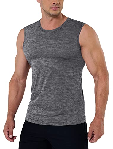 MAGCOMSEN Herren Fitness Tankshirt Sommer Ärmellose Muskel-T-Shirt Stretch Laufen Sleeveless Outdoor Sport Unterhemd, Dunkelgrau, XL von MAGCOMSEN