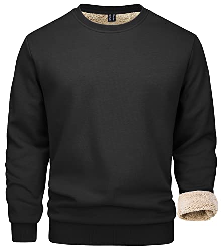 MAGCOMSEN Pullover Herren Winter Crewneck Sweatshirt Outdoor Warme Laufshirt Gefüttert Langarmshirt ohne Kapuze Schwarz 3XL von MAGCOMSEN