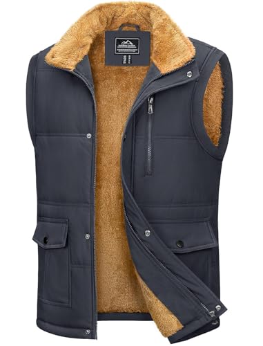 MAGCOMSEN Winterjacke Herren Ärmellos Fleece Gefüttert Jacken Outdoorwsete mit Multi Taschen Herren Winddicht Anglerweste Winter Stehkragen Übergangsweste Dunkelgrau 3XL von MAGCOMSEN