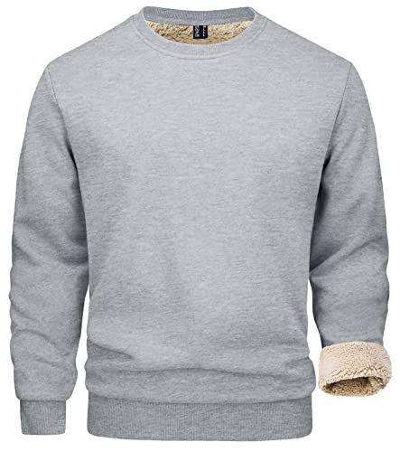 MAGCOMSEN Herren Fleece Sweatshirt Crewneck Outdoor Sweatshirt Männer O-Neck Langarm Shirt Casual Stretch Pullover Winter Sportshirt Lässige Joggingshirt Hellgrau XXL von MAGCOMSEN