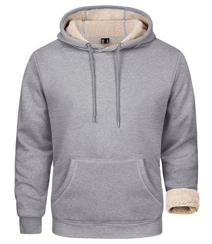 MAGCOMSEN Herren Fleece Sweatshirt Hoodie Outdoor Kapuzenpullover Long Sleeve Gefüttert Shirt Männer Winter Basic Fitnessshirts Verdickt Jogging Pulli Casual Arbeitsshirt Hellgrau L von MAGCOMSEN