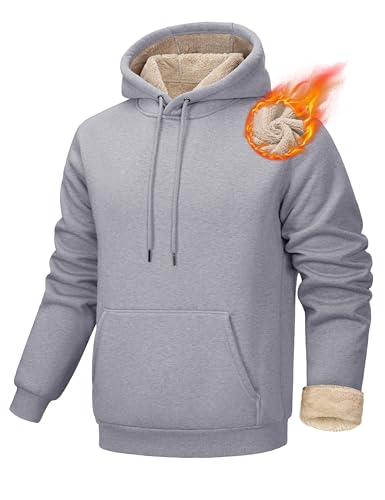 MAGCOMSEN Herren Hoodie Männer Pullover Langarm Kapuzenpullover Gefütterte Sweatshirt Winter Fleecepulli für Freizeit Hellgrau XXL von MAGCOMSEN