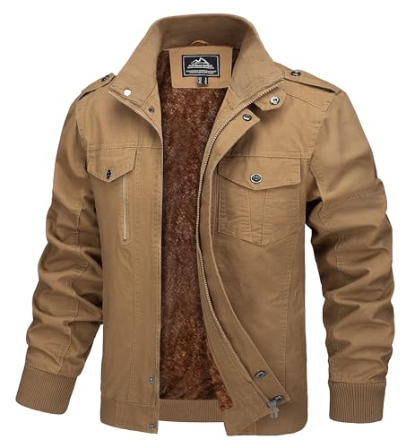 MAGCOMSEN Herren Fliegerjacke Fleece Winterjacke Warm Gefüttert Jacke für Männer Übergangsjacke Military Jacke Baumwoll Bomberjakce mit Innenfleece Khaki 2XL von MAGCOMSEN