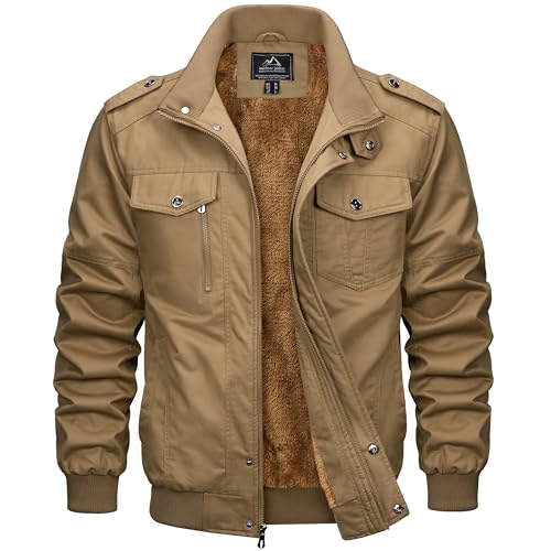 MAGCOMSEN Jacke Herren Winter Parka Fleece Winterjacke Warm Gefüttert Cargojacke für Männer Übergangsjacke Outdoor Jacke Baumwoll Bomberjacke Khaki XL von MAGCOMSEN