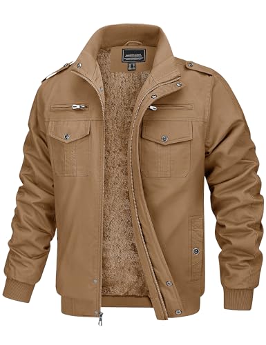 MAGCOMSEN Fleecejacke Herren Jacket Übergangsjacke Thermo Winterjacke Parka Outdoor Cargo Jacke Winter Khaki XL von MAGCOMSEN