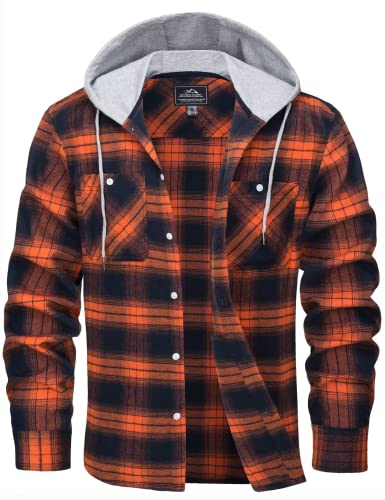 MAGCOMSEN Herren Freizeit Langarmhemd Arbeit Holzfällerhemd Klassisch Flanellhemd Hoodie Männer Frühling Plaid Outdoorjacke Baumwolle Kariert Shirt Tops Orange M von MAGCOMSEN