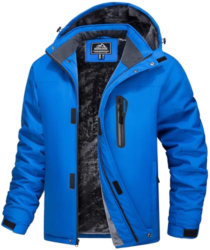 MAGCOMSEN Herren Gefüttert Snowboardjacke Wasserdicht Ski Jacke Softshell Winterjacke Männer Atmungsaktiv Fleecejacke Warme Trekkingjacke mit Kapuze Blau S von MAGCOMSEN
