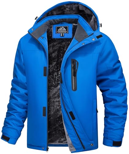 MAGCOMSEN Herren Gefüttert Snowboardjacke Wasserdicht Ski Jacke Softshell Winterjacke Männer Atmungsaktiv Fleecejacke Warme Trekkingjacke mit Kapuze Blau XXL von MAGCOMSEN