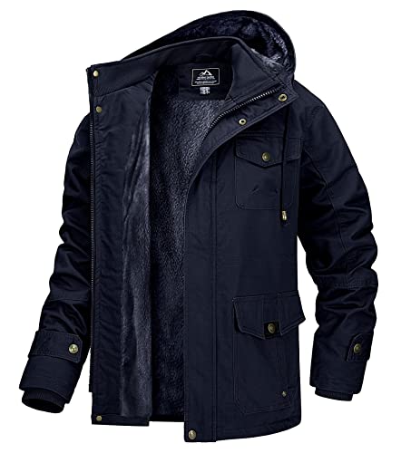 MAGCOMSEN Herren Gefüttert Winterjacke Outdoor Fleecejacke Armee Militär Jacke Herren Warm Bomberjacke Winddicht Arbeitsjacke mit 7 Taschen Dunkelblau 3XL von MAGCOMSEN