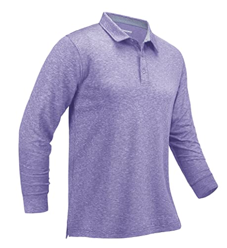 MAGCOMSEN Herren Golfshirt Langarm Polo T-Shirt Quick Dry Outdoorshirt Leicht Freizeit Polohemd Herren Tactical Funktionsshirts Sport Oberteil Shirt mit 3-Knopfleiste Hellviolett L von MAGCOMSEN