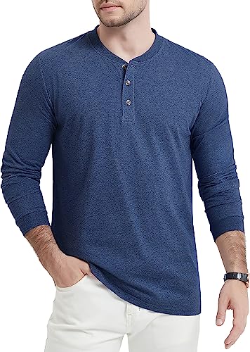 MAGCOMSEN Herren Henley Shirt Basic Langarmshirt Herbst Casual Hemd Baumwolle Atmungsaktiv Freizeitshirt Männer Leicht Sportshirt für Fitness Laufen Outdoor Raglan T-Shirt Dunkelblau 3XL von MAGCOMSEN