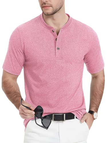 MAGCOMSEN Herren Henley Shirt Sommer Classic Baumwolle Kurzarm Atmungsaktiv Outdoorshirt Herren Leicht Sport T-Shirt Jogging Fitness Funktionsshirt Pink 3XL von MAGCOMSEN