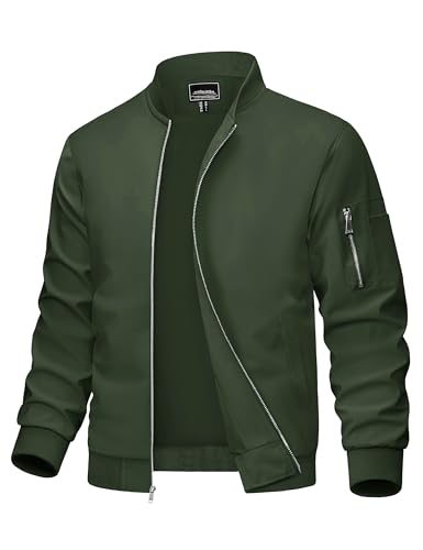 MAGCOMSEN Sommerjacke Herren Bomberjacke Umlegekragen Übergangsjacke Männer Casual Freizeitjacke, Armeegrün, XXL von MAGCOMSEN