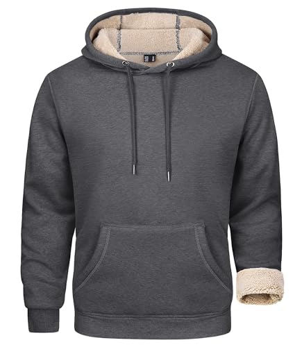 MAGCOMSEN Herren Kapuze Fleecepullover Casual Herbst Winter Hoodie Langarm Sportlich Sweatshirt Herren Gefüttert Laufpullover Warm Freizeitjacke mit Große Taschen Dunkelgrau M von MAGCOMSEN