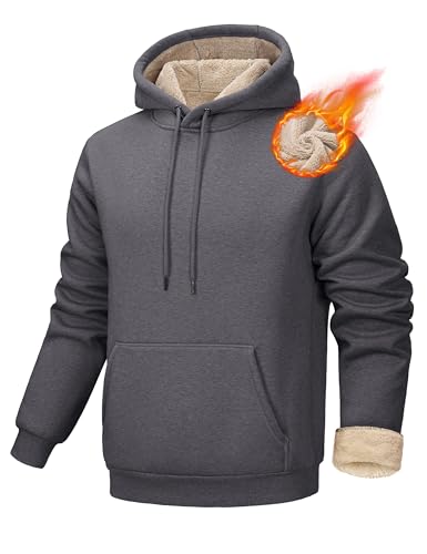 MAGCOMSEN Hoodie Herren Fleece Pullover Gefütterte Sweatshirt Langarm Winterpullover Warme Pulli Baumwolle Kapuzensweater Dunkelgrau M von MAGCOMSEN