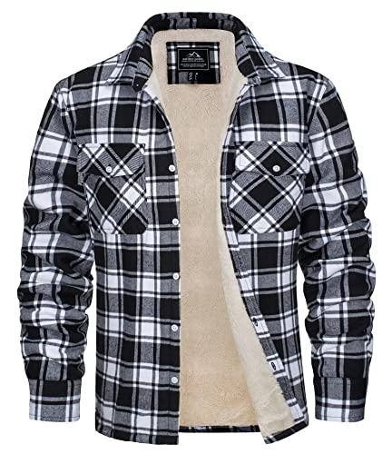 MAGCOMSEN Herren Kariert Winterjacke Gefüttert Flanellhemd Jacke Dick Plaid Freizeithemd Männer Baumwolle Arbeit Hemd Outdoor Fleece Hemdjacke mit Innenfutter Schwarz 3XL von MAGCOMSEN