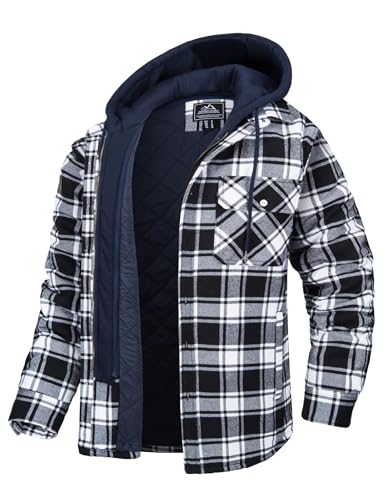 MAGCOMSEN Herren Kariert Winterjacke Outdoor Flanellhemd Plaid Kapuzenhemd Baumwolle Lässige Karohemd Männer Langarm Arbeit Hemd Hoodie Winter Frühling Gesteppt Jacke mit Multi Taschen Schwarz XL von MAGCOMSEN