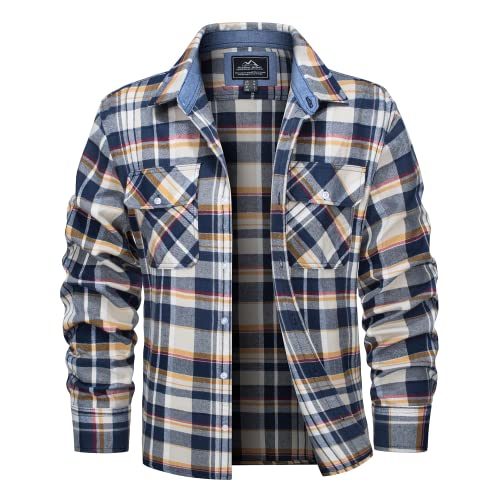 MAGCOMSEN Herren Langarm Flanell Shirt Outdoor Karierts Hemd Freizeit Plaid Jacke Weich Arbeitshemd Männer Baumwolle Holzfällerhemd Reverskragen Casual Hemdjacke mit Mehrfachtaschen Gelb M von MAGCOMSEN