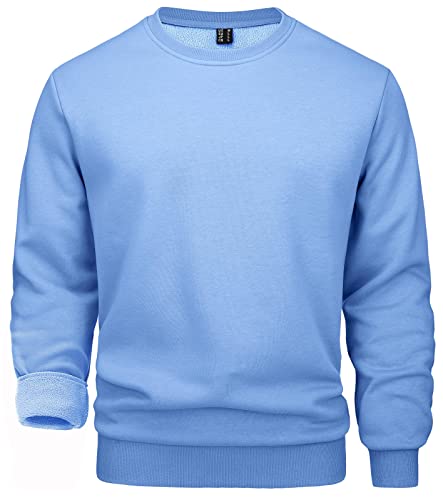 MAGCOMSEN Herren Langarm Fleecepullover Basic Herbst Sweatshirt mit Rundhals Ausschnitt Herren Warm Sportlich Freizeitshirts Gefüttert Essentials T-Shirts Hellblau 3XL von MAGCOMSEN