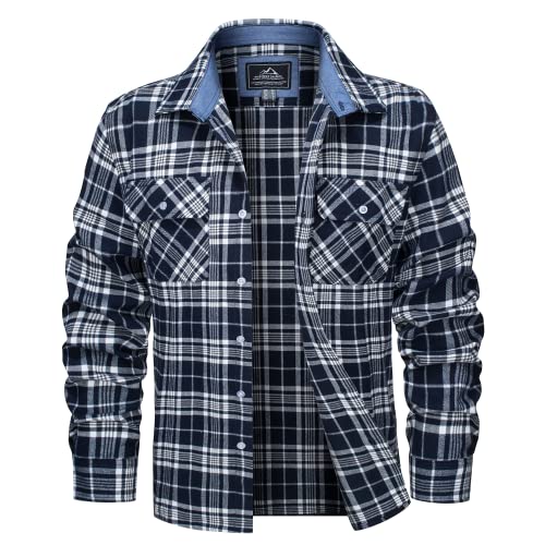 MAGCOMSEN Herren Langarm Karierts Hemd Shirt Outdoor Plaid Hemden Checked Flanell Hemdjacke Männer Baumwolle Arbeitshemd Frühling Herbst Lässige Karohemd mit Revers Dunkelblau 3XL von MAGCOMSEN