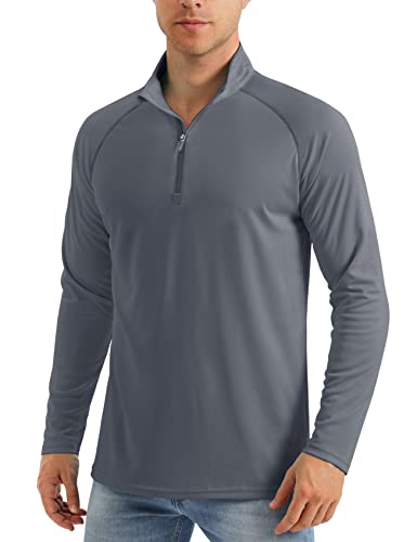 MAGCOMSEN UV Shirt Herren Half Zip Sportshirt Atmungsaktiv Funktionsshirt Stretch Sport Longsleeve, Dunkelgrau, L von MAGCOMSEN