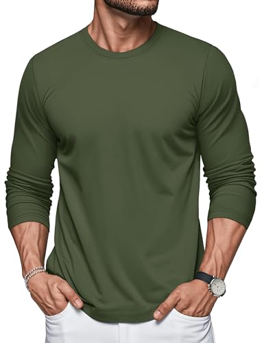 MAGCOMSEN Herren Langarmshirt Baumwolle Leicht Funktionsshirt Weich Longshirt Sweatshirt Winter OhneKapuze Basic T Shirt ArmeeGrün M von MAGCOMSEN