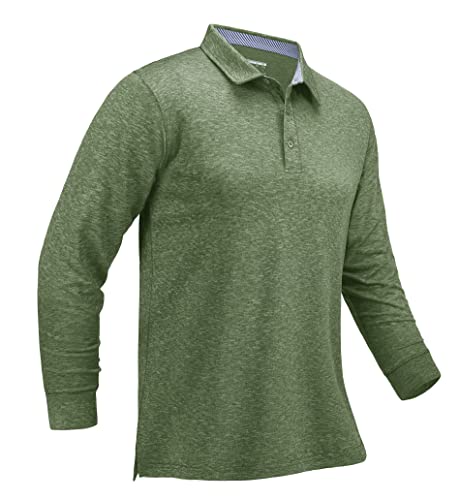 MAGCOMSEN Herren Langarmshirt Sport Poloshirts Golf Tennis T-Shirt Männer Freizeit Polohemd Wandern Camping Outdoorhirts Armeegrün XL von MAGCOMSEN