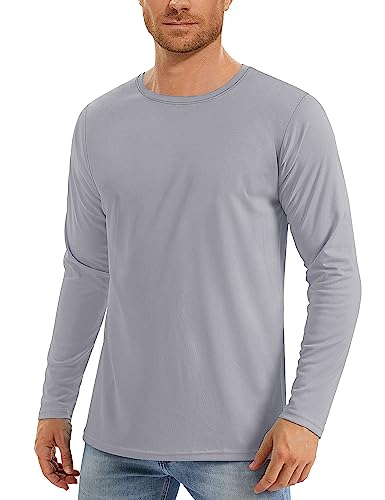 MAGCOMSEN Herren Langarmshirt UV Schutz T-Shirts UPF 50+ Funktionsshirts für Fitness Jogging Herren Schnell Trockend Wandershirts Atmungsaktiv Angeln Rash Guard Hellgrau M von MAGCOMSEN