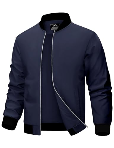 MAGCOMSEN Herren Leicht Fliegerjacke Dünne Bomber Jacke Classic Outdoor Windbreaker Männer US Militär Arbeitsjacke Casual Freizeit Sweatjacke Dunkelblau XXL von MAGCOMSEN