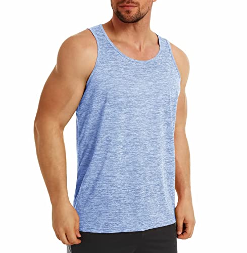 MAGCOMSEN Herren Leicht Tanktop Fitness Stringer Achselshirt Ärmelloses Elastische Trainingsshirt Herren Schnelltrocknend Muskel Tank Tops Atmungsaktiv Sport Shirt für Jogging Lässige Hellblau L von MAGCOMSEN